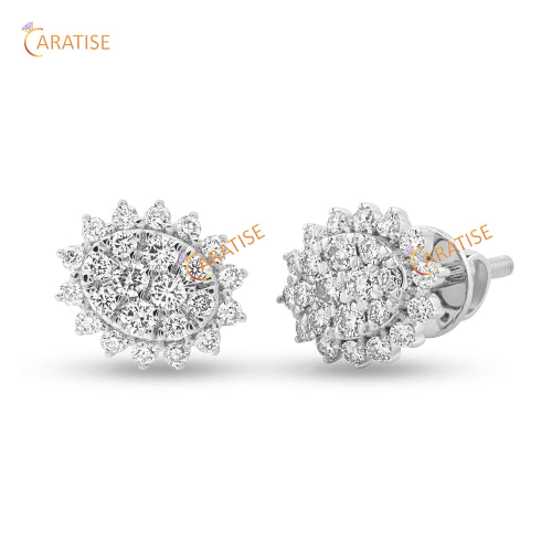 0.871 TDW Round Brilliant Cut Diamond Pendant & Earring With Chain 925 Silver