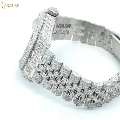 17.00 TDW Round Cut Diamond Watch | Stainless Steel | Moissanite Diamond Watch | Beautiful Present For Him | EF-VS Color