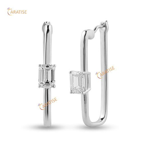 0.64 TDW Emerald Cut Diamond Earring 925 Silver