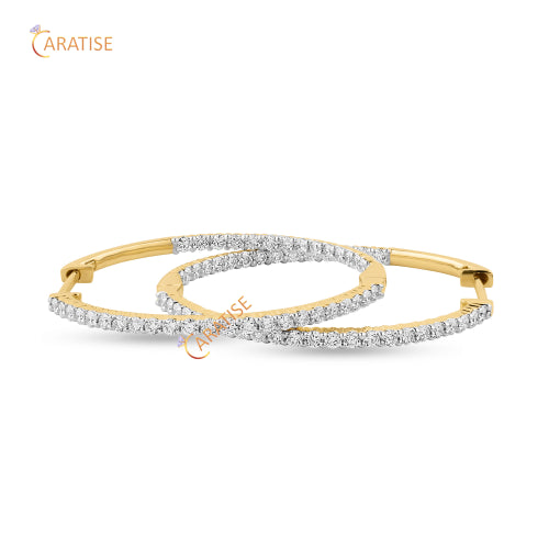 0.912 TDW Round Cut Diamond Hoop Earring 925 Silver