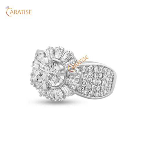 3.11 TDW Baguette and Round Cut Diamond Engagement Ring 925 Silver