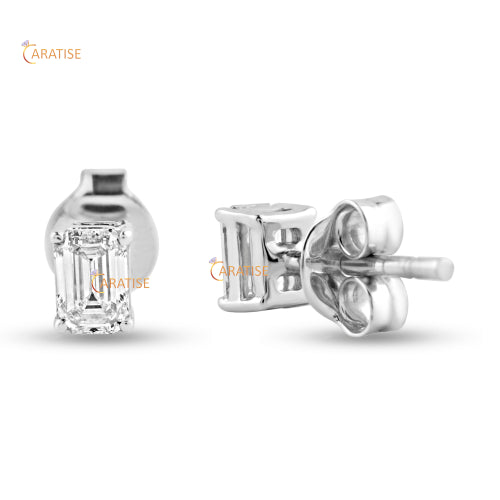 0.93 TDW Emerald Cut Diamond Stud 925 Silver