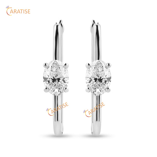 1.00 TDW Oval Cut Diamond Hoop Earring 925 Silver