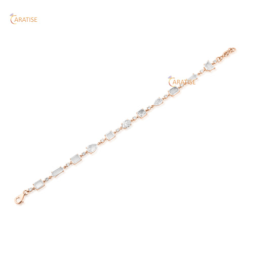 3.76 TDW Rose Cut,Round & Oval Cut Diamond Bracelet 925 Silver