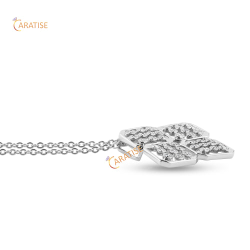 0.49 TDW Round Cut Diamond Custom Pendant With Chain 925 Silver