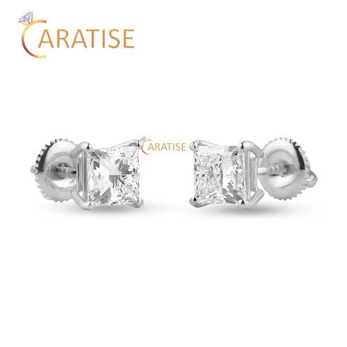 0.55 TDW Princess Cut Diamond Earring 925 Silver