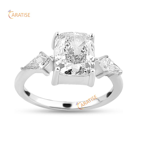 4.85 TDW Cushion & Kite Cut Moissanite Diamond Three Stone Ring 925 Silver
