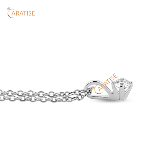 0.30 TDW Round Cut Diamond Custom Pendant With Chain 925 Silver