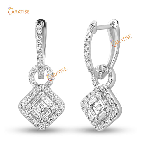 0.60 TDW Round, Princess And Baguette Cut Diamond Earring 925 Silver