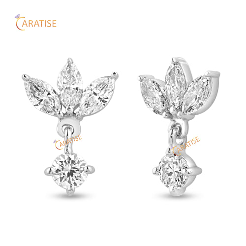 0.49 TDW Marquise & Round Cut Diamond Earring 925 Silver