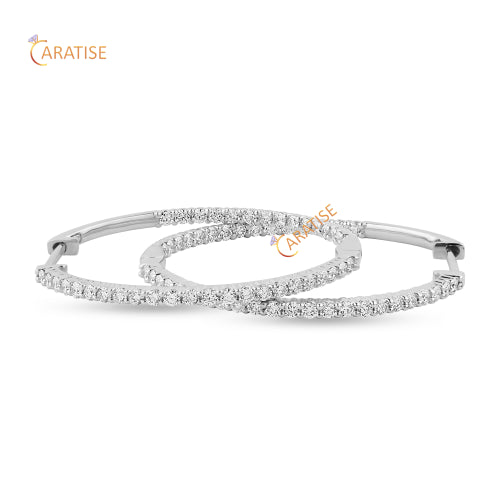 0.912 TDW Round Cut Diamond Hoop Earring 925 Silver