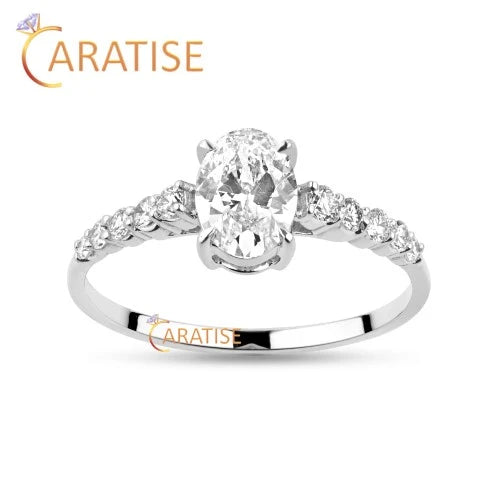 0.946 TDW Oval & Round Cut Diamond  Engagement Ring 925 Silver