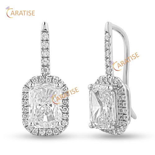 1.64 TDW  Radiant and Round Cut Diamond Earrings 925 Silver