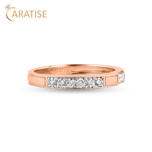 0.303 TDW Baguette & Round Cut Diamond Band Ring 925 Silver