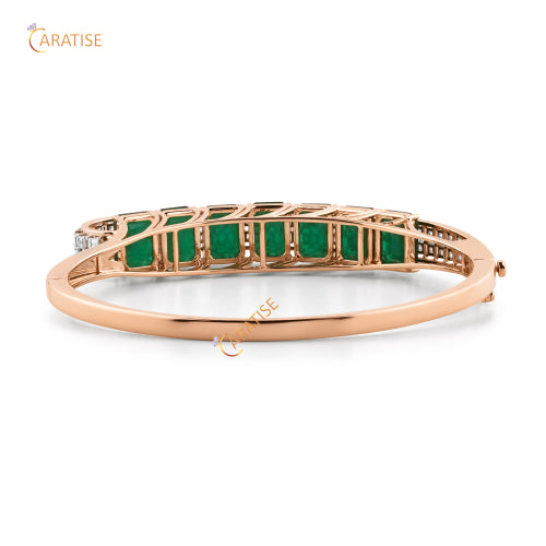 17.1 CT Carre & F.G.Emerald Diamond Bangle Bracelet 925 Silver