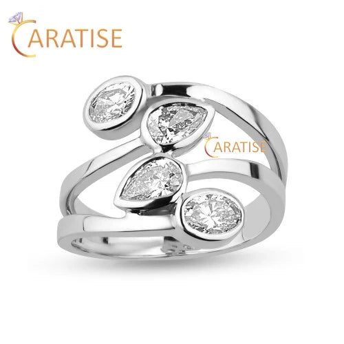 1.28 TDW Pear & Oval Cut Diamond Engagement Ring 925 Silver