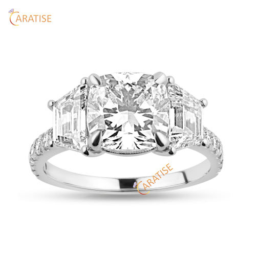 3.50 TDW Trapezoid, Cushion & Round Cut Diamond Engagement Ring 925 Silver
