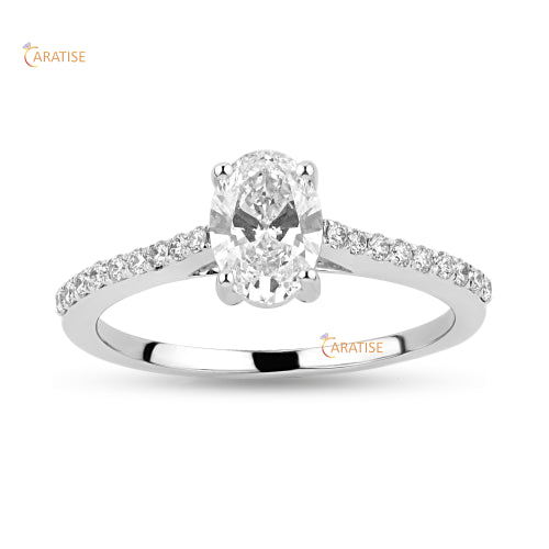 1.28 TDW Oval and Round Cut Moissanite Diamond Engagement Ring 925 Silver