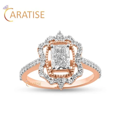 1.32 TDW Radiant & Round Cut Diamond Halo Ring 925 Silver