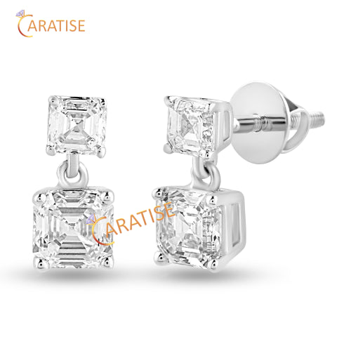 1.30 TDW Asscher Cut Diamond Earring 925 Silver