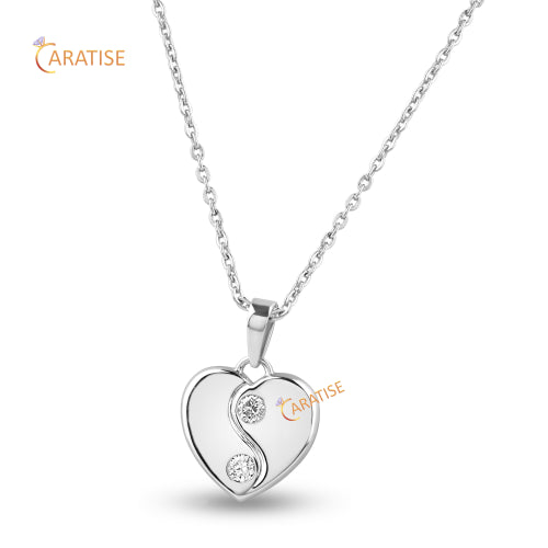 0.10 TDW Round Brilliant Cut Heart Diamond Pendant 925 Silver