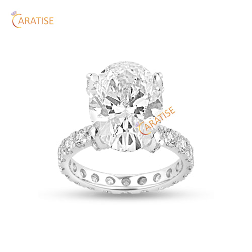 10.46 TDW Oval & Round Cut Diamond Ring With Band 925 Silver