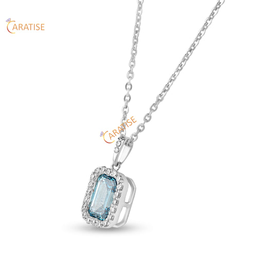 1.101 TDW F.B. Emerald & Round Cut custom Diamond Pendant 925 Silver