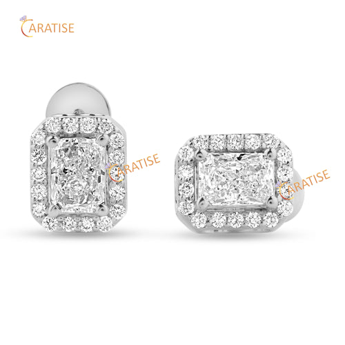 2.71 TDW Radiant And Round Cut Diamond Pendant & Earring 925 Silver