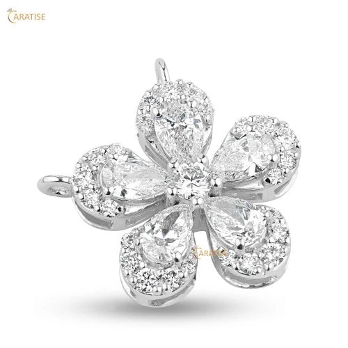 0.70 TDW Round & Pear Cut Diamond Custom Pendant 925 Silver