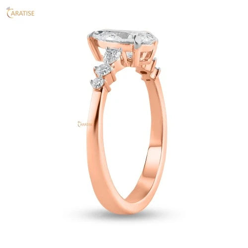 1.099 TDW Pear & Round Diamond Enagement Ring 925 Silver