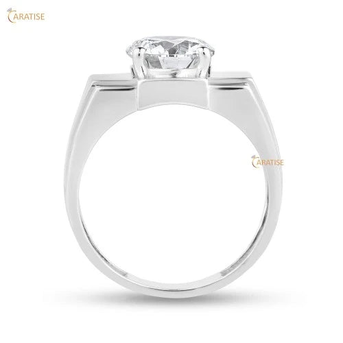 3.02 TDW Round Cut Diamond Men's Solitaire Ring 925 Silver