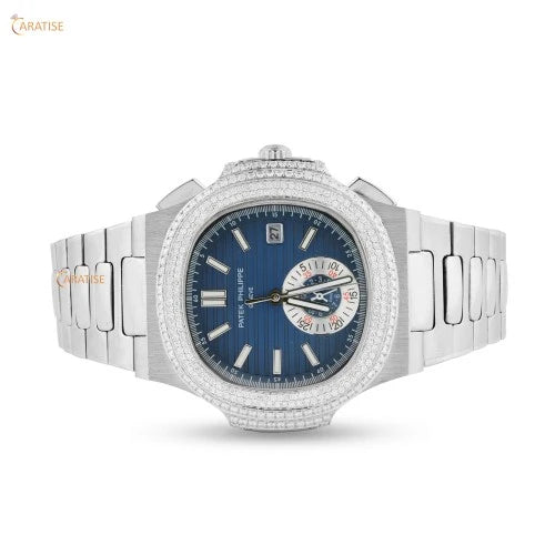 2.57 TDW Round Cut Diamond Watch | Stainless Steel | Moissanite Diamond Watch | Timeless Glamour Watch For Him | Forever Yours