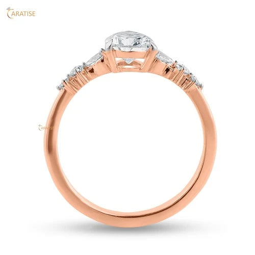 1.099 TDW Pear & Round Diamond Enagement Ring 925 Silver