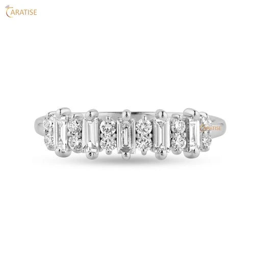0.55 TDW Baguette & Round Cut Moissanite Diamond Eternity Ring 925 Silver