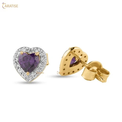 0.72 TDW F.P. Heart Cut Diamond & Round Cut Diamond Earring 925 Silver