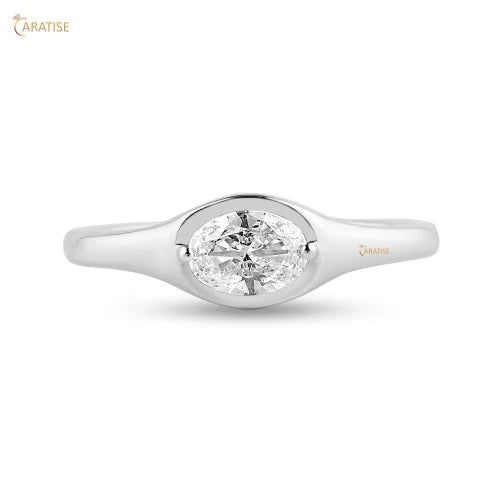 0.42 TDW Oval Cut Diamond Solitaire Ring 925 Silver
