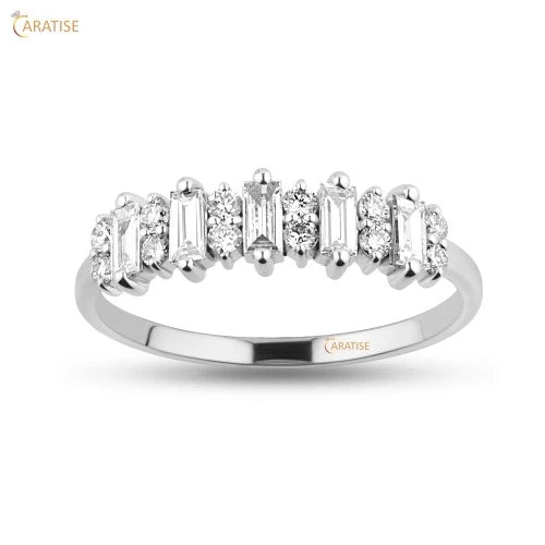 0.55 TDW Baguette & Round Cut Moissanite Diamond Eternity Ring 925 Silver