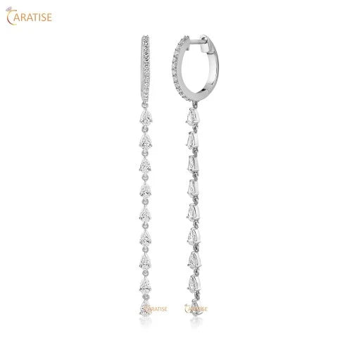 3.55 TDW Pear & Round Cut Diamond Earring 925 Silver