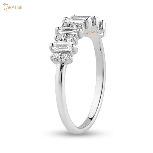 0.55 TDW Baguette & Round Cut Moissanite Diamond Eternity Ring 925 Silver