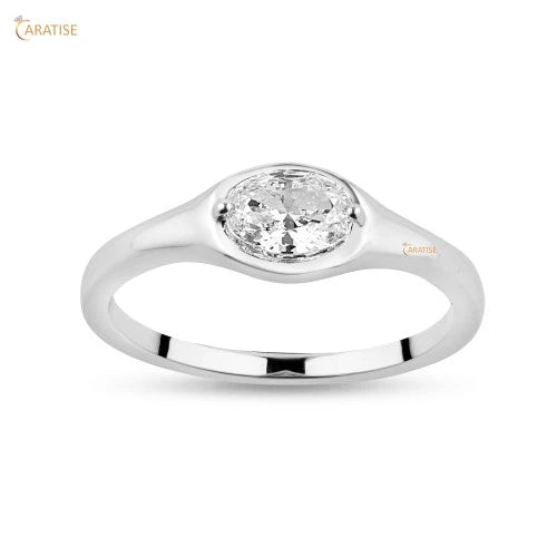 0.42 TDW Oval Cut Diamond Solitaire Ring 925 Silver