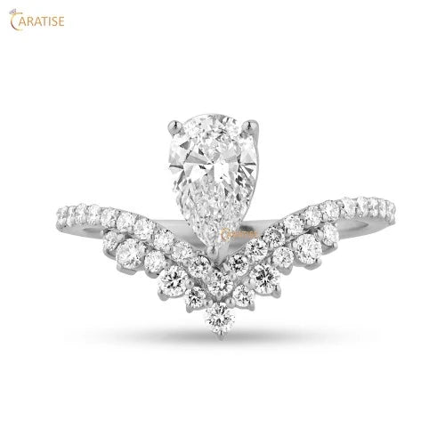 1.183 TDW Pear & Round Cut Moissanite Diamond Engagement Ring 925 Silver