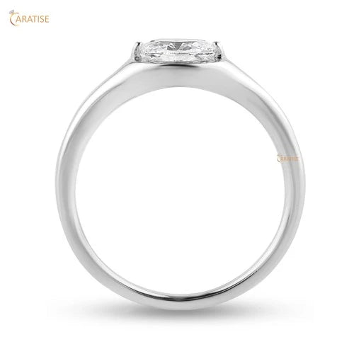 0.42 TDW Oval Cut Diamond Solitaire Ring 925 Silver