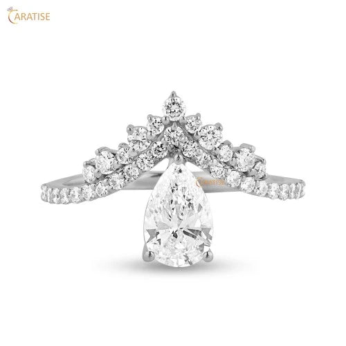 1.183 TDW Pear & Round Cut Moissanite Diamond Engagement Ring 925 Silver