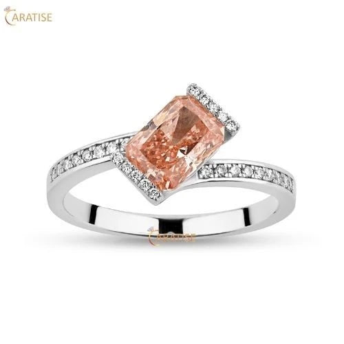 1.65 TDW F.P. Radiant & Round Cut Diamond Engagement Ring 925 Silver