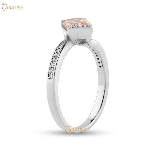 1.65 TDW F.P. Radiant & Round Cut Diamond Engagement Ring 925 Silver