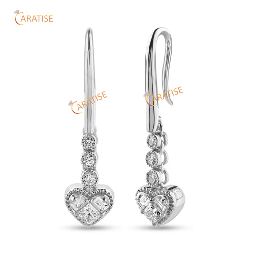 0.69 TDW Princess,Baguette And Round Cut Diamond Earring 925 Silver