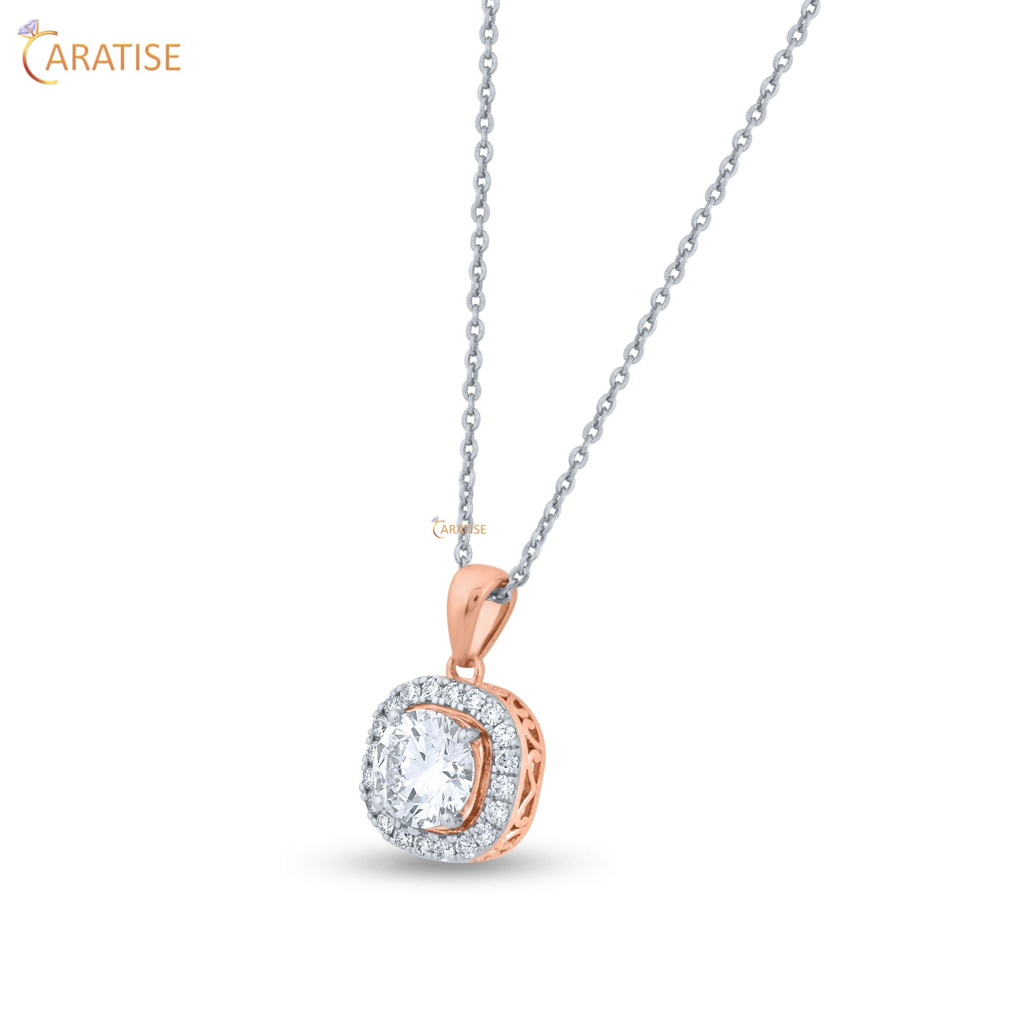 1.72 TDW Round Cut Diamond Pendant With Chain 925 Silver