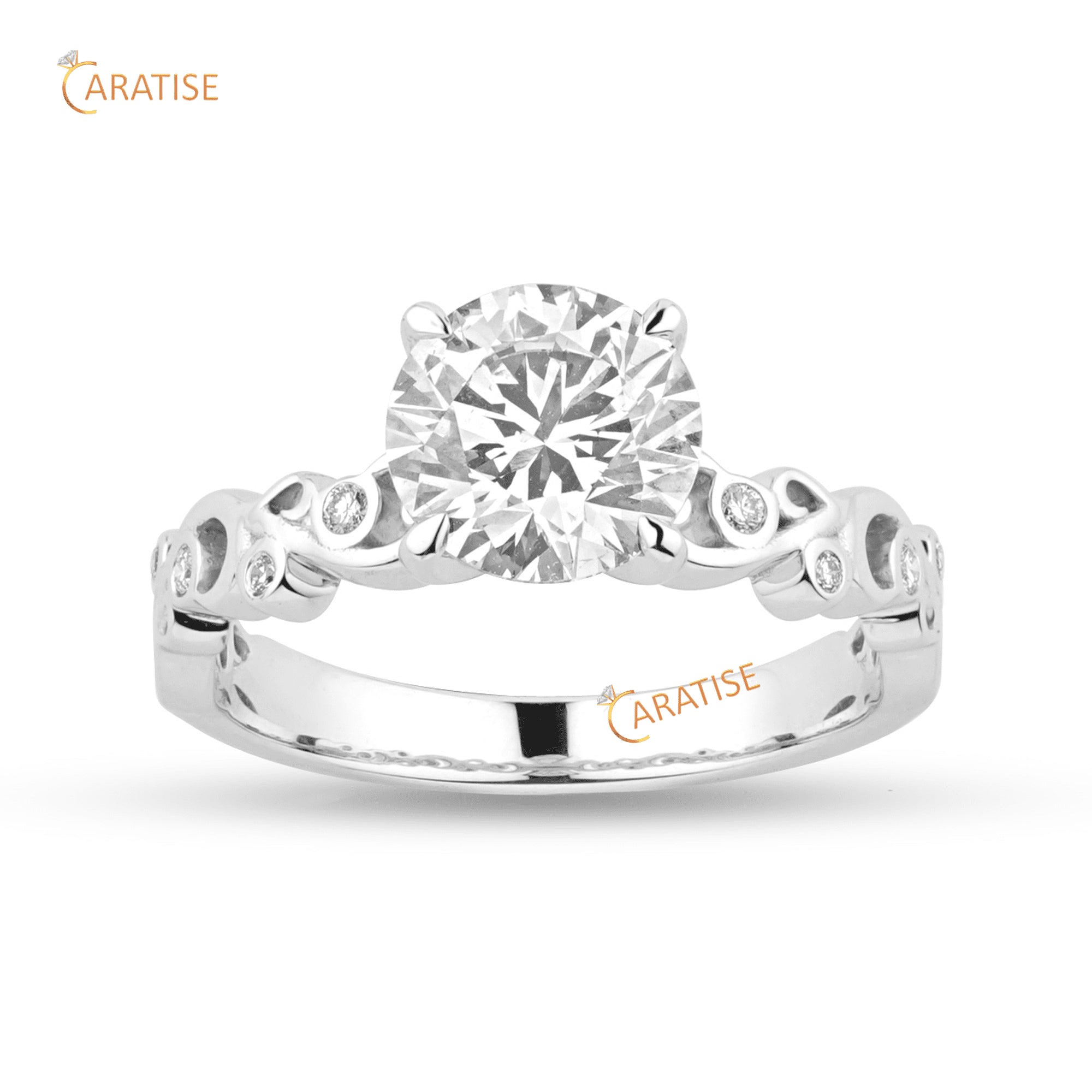 2.09 TDW Round Cut Diamond Engaement Ring 925 Silver
