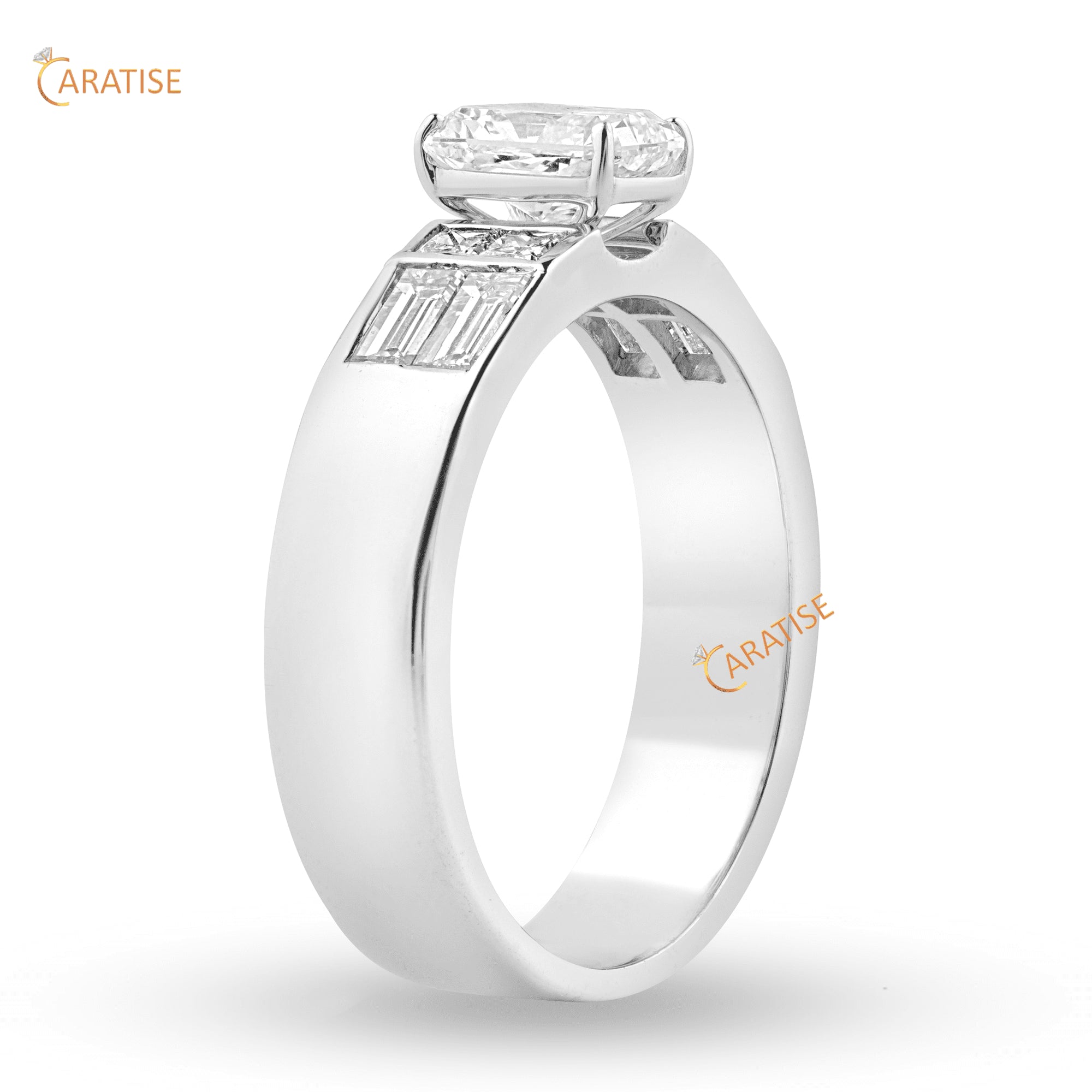 1.68 TDW Radiant,Princess & Bugaette Cut Moissanite Diamond Enagement Ring 925 Silver