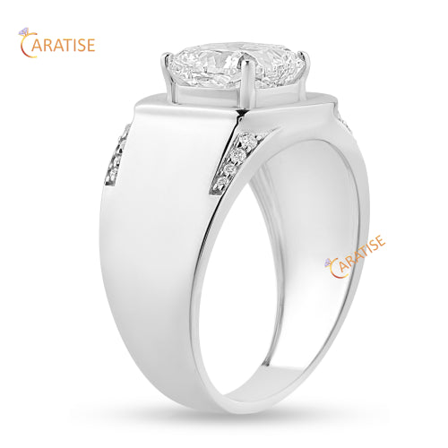 3.31 TDW Cushion & Round Cut Men's  Moissanite Diamond Engagement Ring 925 Silver